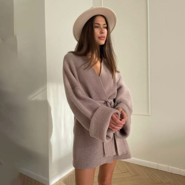 Lace-Up Bathrobe Wind Knitted Sweater Women'S Autumn And Winter Lazy Wind Jacket Medium And Long Cardigan - Image 2