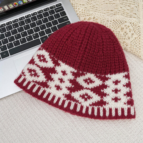 Retro Wool Hat Autumn And Winter Women'S Warm Ear Protection Versatile Face Small Color Matching Warm Knitted Bucket Hat - Image 9