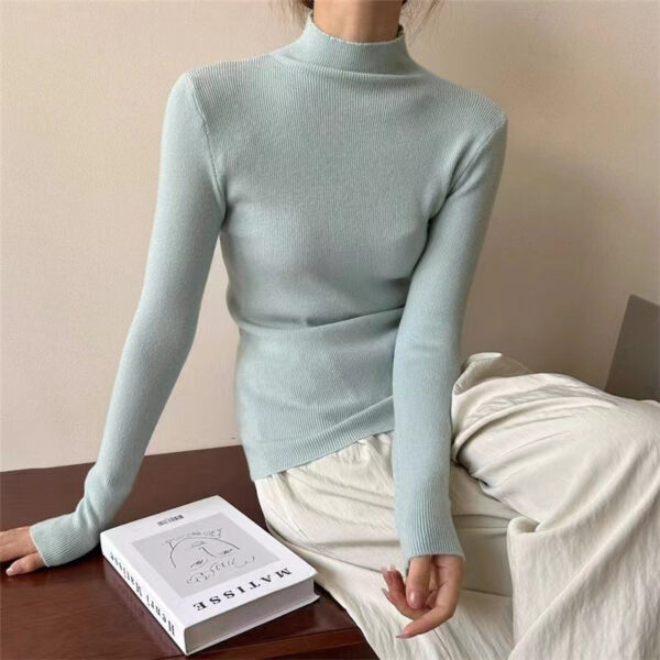 Half Turtleneck Candy-Colored Sweater For Women'S New Simple Slim-Fitting Knitted Sweater - Image 14