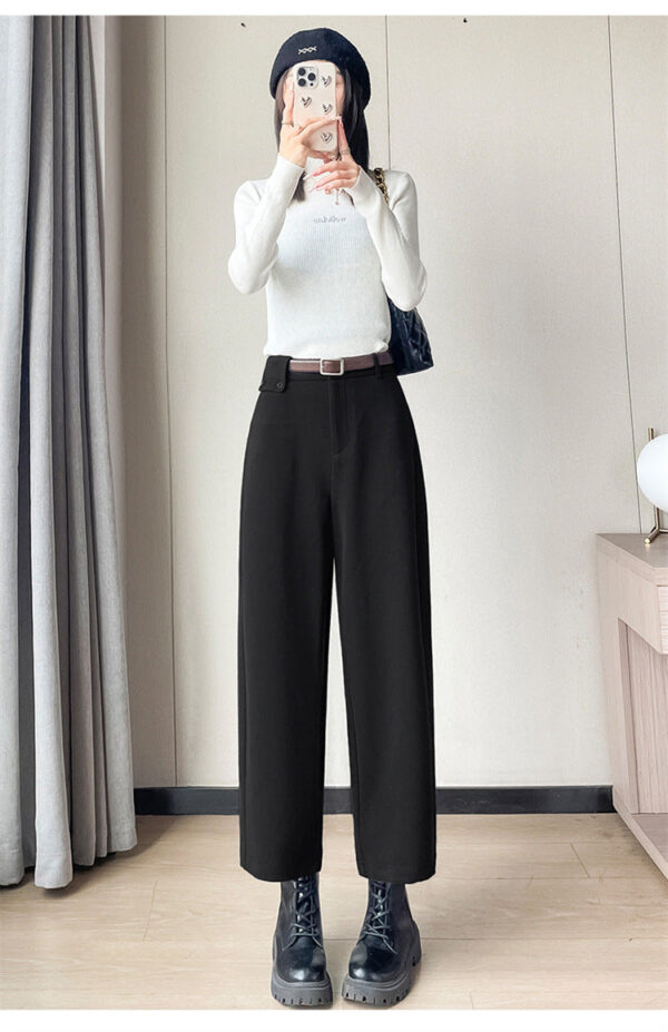 Autumn And Winter New High-Waisted Nine-Point Straight-Leg Woolen Pants With Fleece Harlan Boots Casual Pants For Women - Image 10