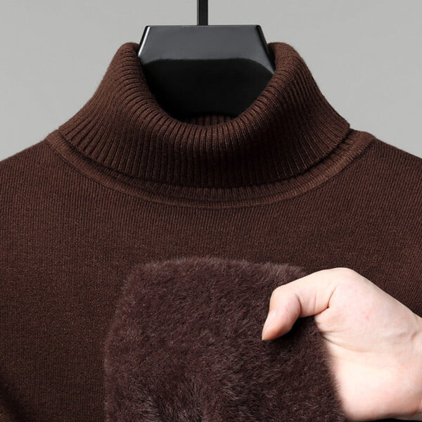 Semi-Turtleneck Fleece Thickened Men'S Winter New Warm Integrated Fleece, Bottomed Knitted Sweater - Image 2