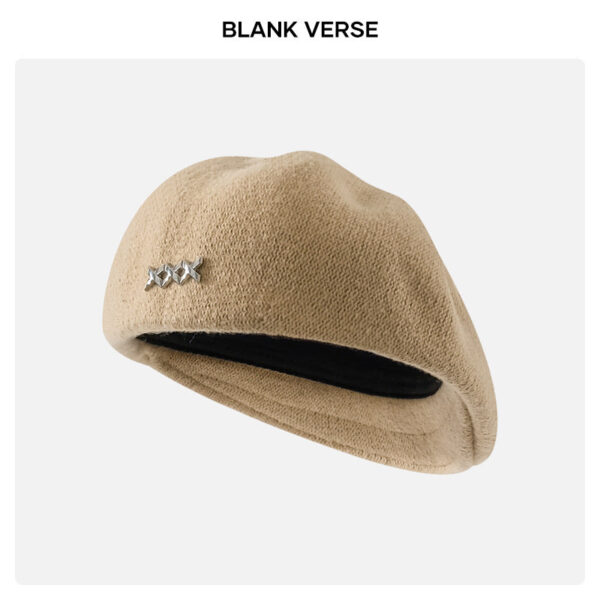 Autumn And Winter New Metal Standard Beret Children Big Head Circumference Show Face Small Reverse Wear Woolen Forward Hat - Image 7