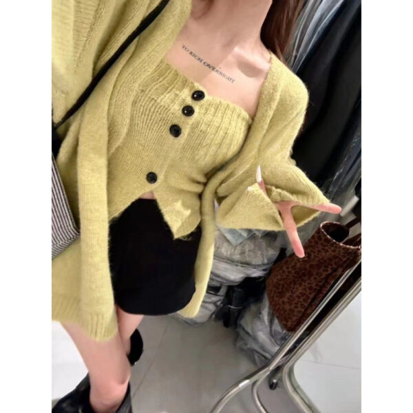 Sexy Tube Top Cardigan Women'S Autumn And Winter New Gentle Soft Waxy Lazy Wind Sweater-2 Pcs Set - Image 3