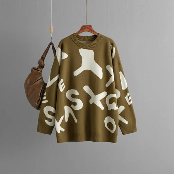 2024 Autumn And Winter New Knitted Sweater Women'S Medium And Long Jacquard Loose Bottoming Shirt Top - Image 6