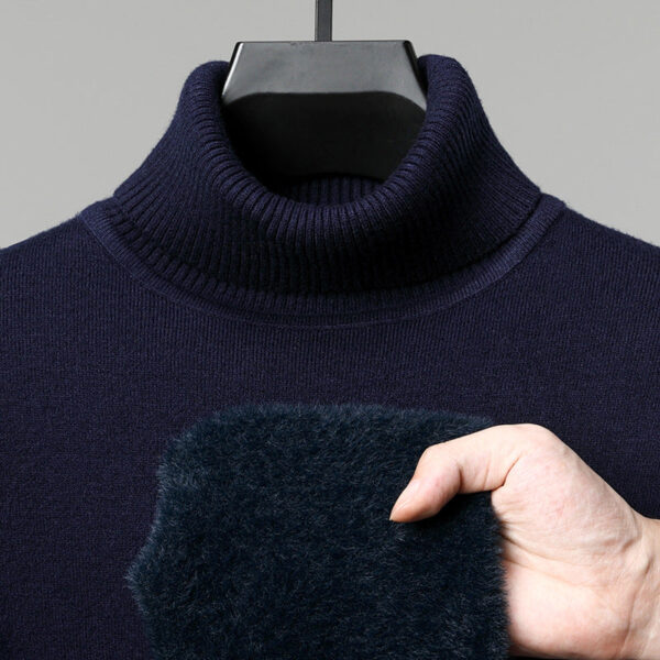 Semi-Turtleneck Fleece Thickened Men'S Winter New Warm Integrated Fleece, Bottomed Knitted Sweater - Image 4