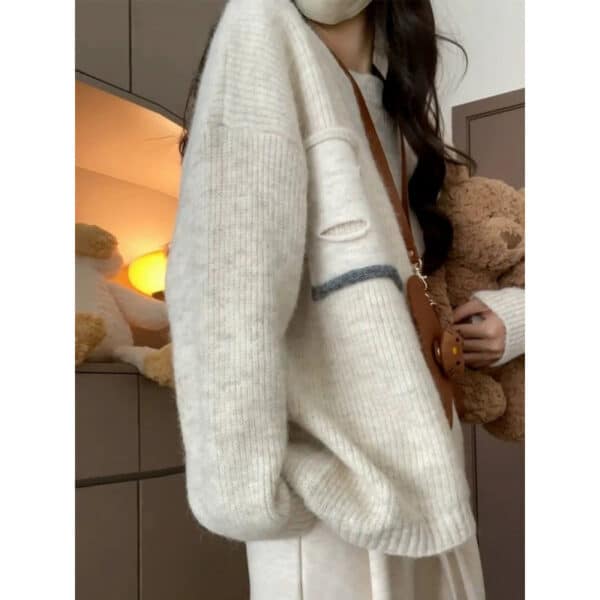 Crew Neck Lazy Wind Women'S Autumn And Winter New Wear Design Sense Knitted Sweater Loose Top Tide - Image 3
