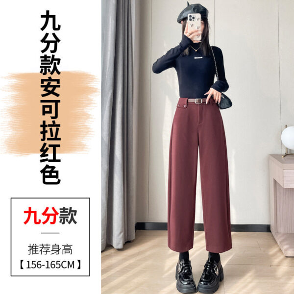 Autumn And Winter New High-Waisted Nine-Point Straight-Leg Woolen Pants With Fleece Harlan Boots Casual Pants For Women - Image 11