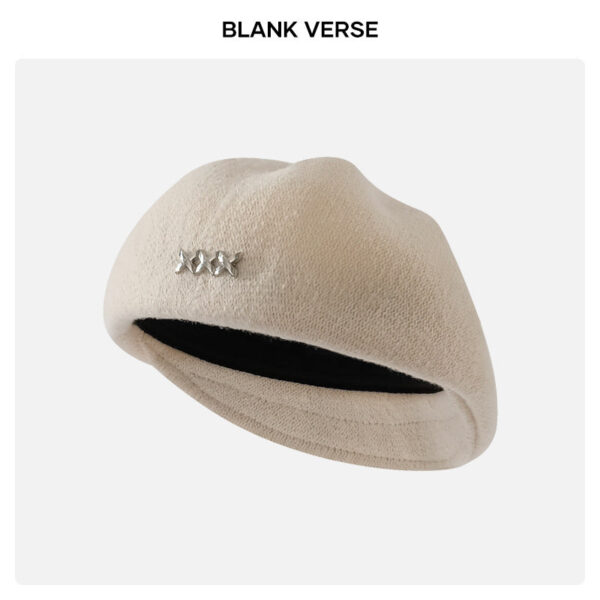 Autumn And Winter New Metal Standard Beret Children Big Head Circumference Show Face Small Reverse Wear Woolen Forward Hat - Image 9
