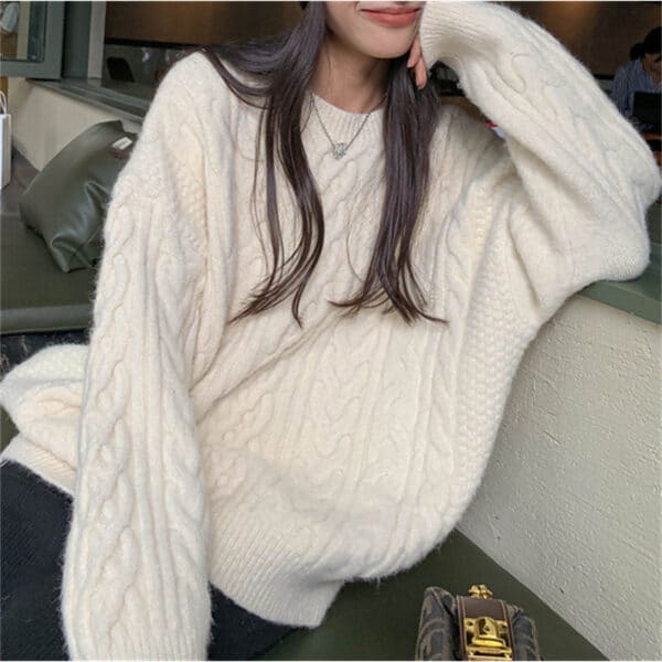 Loose And Gentle Wind Twist Pullover Women'S New Thick Soft Waxy Lazy Wind Knitted Sweater - Image 3