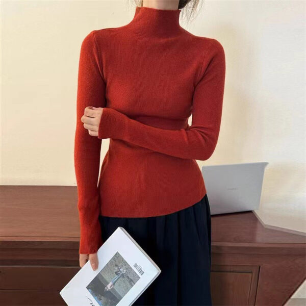 Half Turtleneck Candy-Colored Sweater For Women'S New Simple Slim-Fitting Knitted Sweater - Image 4