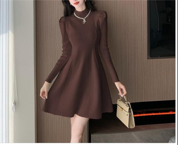 Semi-Turtleneck Bubble Sleeves Gentle Wind Temperament Knitted Dress Autumn Spring New Bottom A-Word Sweater Skirt - Image 9