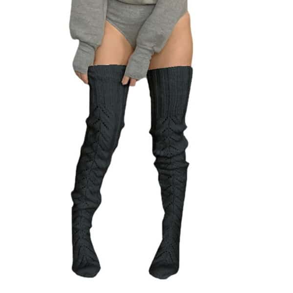 Autumn And Winter Solid Color Hollow Mesh Long Tube Knee Stacking Socks Women'S Fashion Knitted Wool Socks - Image 5