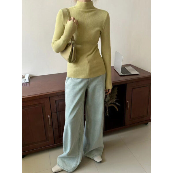 Half Turtleneck Candy-Colored Sweater For Women'S New Simple Slim-Fitting Knitted Sweater - Image 6