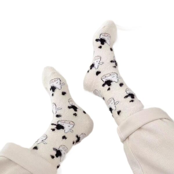 5Prs-Cartoon Mink Fleece Women'S Thickened Warm Cute Fluffy Home Floor Socks Confinement Sleep Sock - Image 5