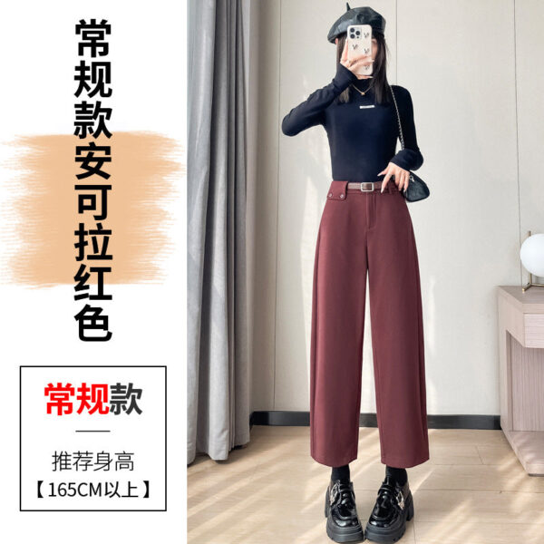 Autumn And Winter New High-Waisted Nine-Point Straight-Leg Woolen Pants With Fleece Harlan Boots Casual Pants For Women - Image 12