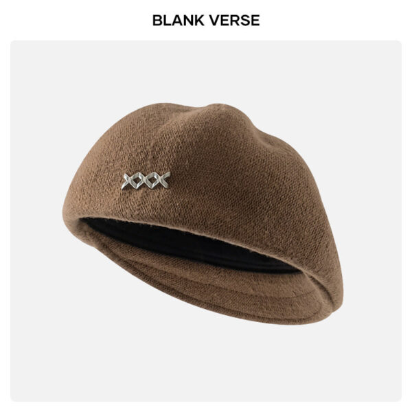 Autumn And Winter New Metal Standard Beret Children Big Head Circumference Show Face Small Reverse Wear Woolen Forward Hat - Image 8