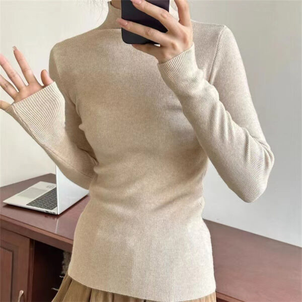 Half Turtleneck Candy-Colored Sweater For Women'S New Simple Slim-Fitting Knitted Sweater - Image 8