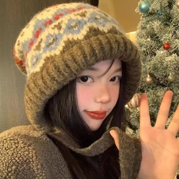Fair Island Style Knitted Hat Children'S Retro Dual-Purpose Bag Hat Warm Wool Hat Ear Protection Street Style - Image 2