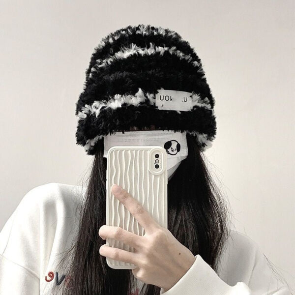 New Knitted Hat Children'S Winter Wool Stripes Show A Small Face Plush Warm Thickened Large Head Circumference Ear Protectors Stacking Hat - Image 7