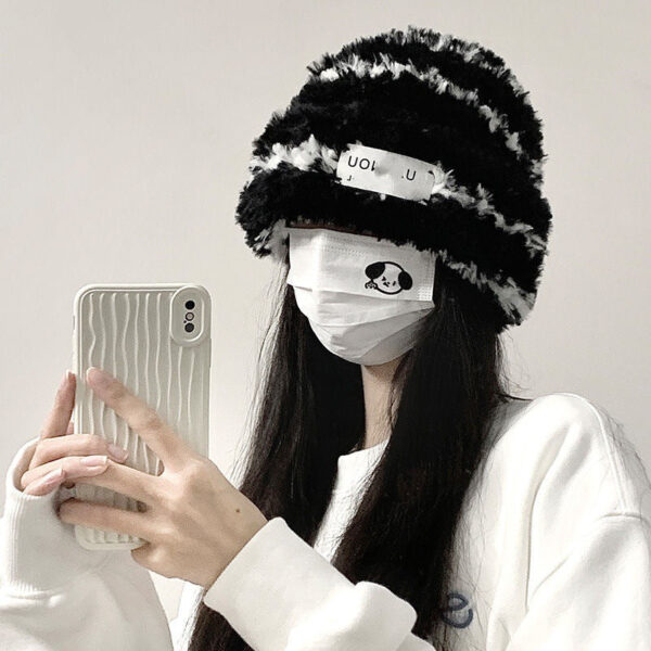New Knitted Hat Children'S Winter Wool Stripes Show A Small Face Plush Warm Thickened Large Head Circumference Ear Protectors Stacking Hat - Image 5