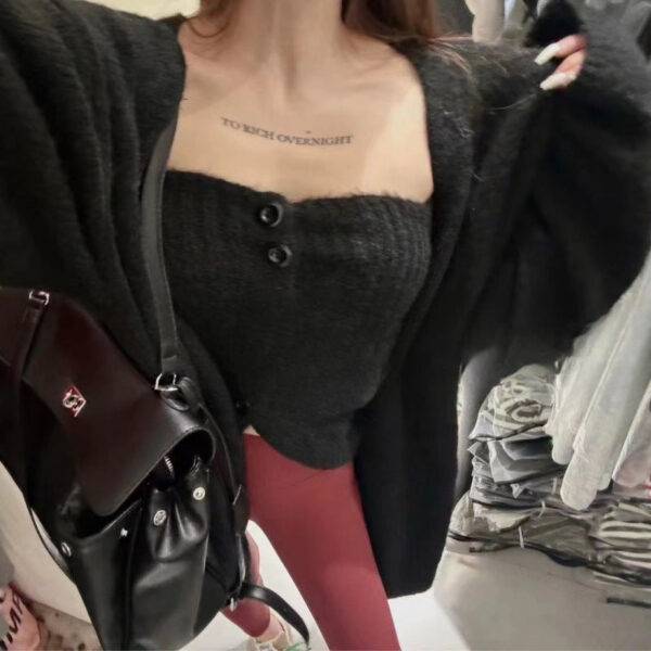 Sexy Tube Top Cardigan Women'S Autumn And Winter New Gentle Soft Waxy Lazy Wind Sweater-2 Pcs Set - Image 7