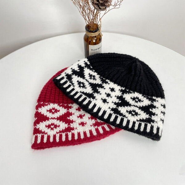 Retro Wool Hat Autumn And Winter Women'S Warm Ear Protection Versatile Face Small Color Matching Warm Knitted Bucket Hat - Image 2