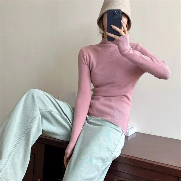 Half Turtleneck Candy-Colored Sweater For Women'S New Simple Slim-Fitting Knitted Sweater - Image 13