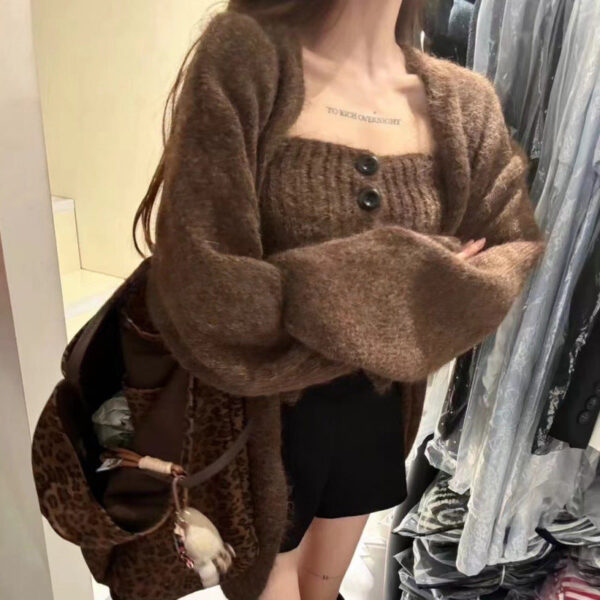 Sexy Tube Top Cardigan Women'S Autumn And Winter New Gentle Soft Waxy Lazy Wind Sweater-2 Pcs Set - Image 9