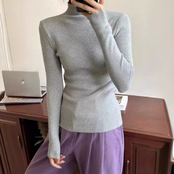 Half Turtleneck Candy-Colored Sweater For Women'S New Simple Slim-Fitting Knitted Sweater - Image 3