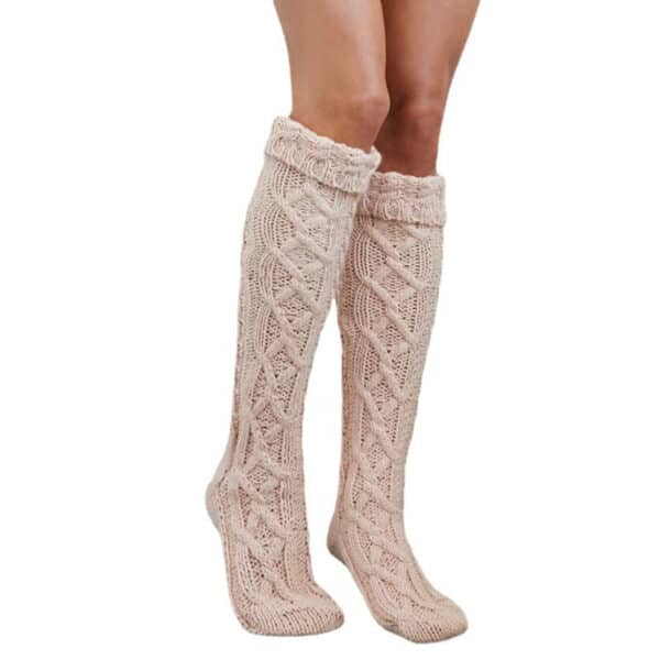 Quality Fashion Twist Flanged Knitted Long Tube Over Knee Stacking Socks Women, Solid Color Medium Long Tube Wool - Image 6