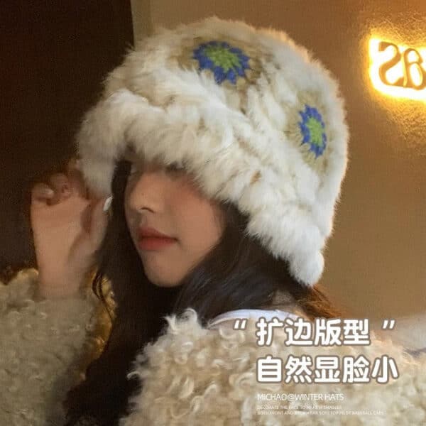 Big Puff Plush Rabbit Hair Handwoven Lion Dancing Hat Cold Fisherman Children Cute Plush Knitted Basin Women Hat - Image 2
