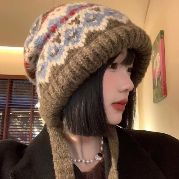 Fair Island Style Knitted Hat Children'S Retro Dual-Purpose Bag Hat Warm Wool Hat Ear Protection Street Style - Image 4