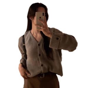 Simple V-neck Knitted Cardigan for Women's Autumn and Winter New Lazy Wind Turned Sleeves Sweater for Women
