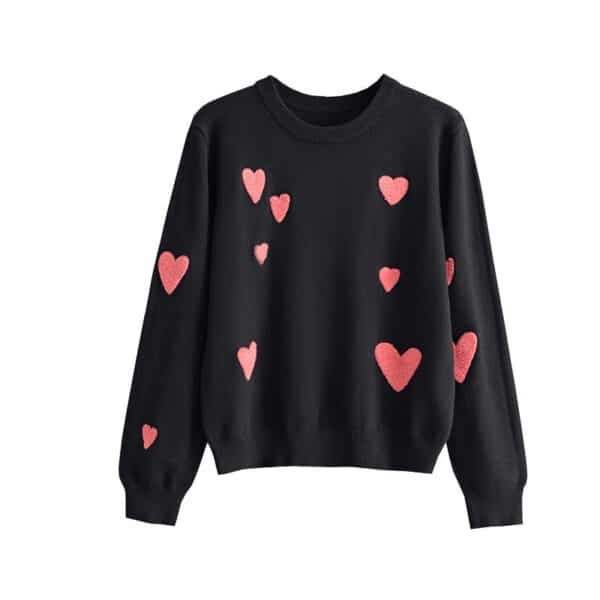 2024 Autumn And Winter New Love Flocking Embroidery Round Neck Long Sleeve Knitted Sweater Pullover Bottoming Shirt Top Women - Image 5