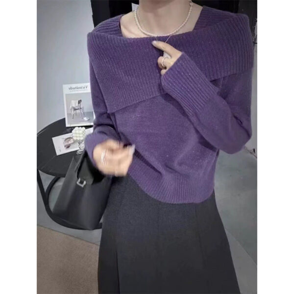 Irregular One-Word Shoulder Knitted Bottoming Shirt For Women'S Autumn And Winter Inner Sweater Long-Sleeved Top For Women - Image 9