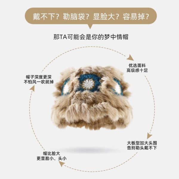 Big Puff Plush Rabbit Hair Handwoven Lion Dancing Hat Cold Fisherman Children Cute Plush Knitted Basin Women Hat - Image 3