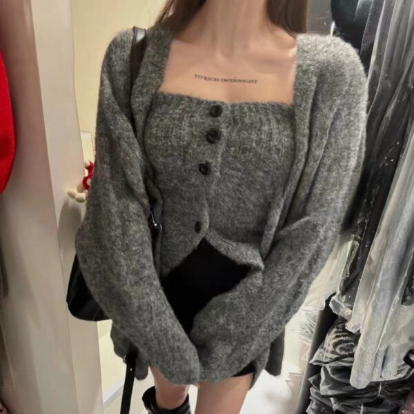 Sexy Tube Top Cardigan Women'S Autumn And Winter New Gentle Soft Waxy Lazy Wind Sweater-2 Pcs Set - Image 13