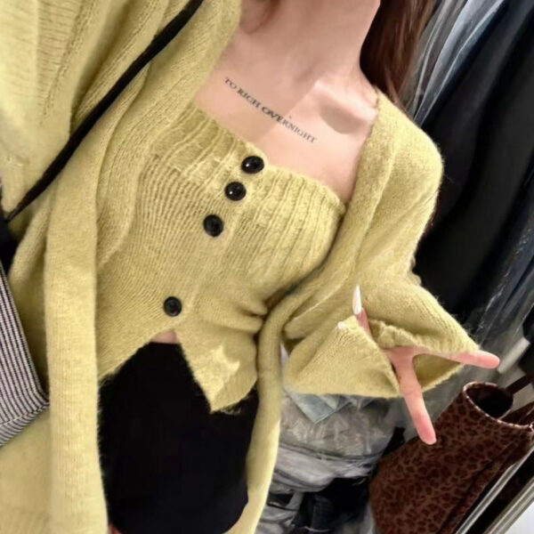 Sexy Tube Top Cardigan Women'S Autumn And Winter New Gentle Soft Waxy Lazy Wind Sweater-2 Pcs Set - Image 12
