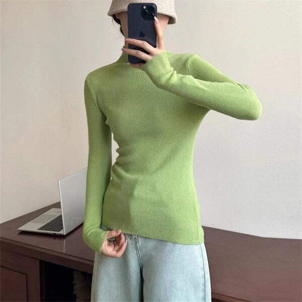 Half Turtleneck Candy-Colored Sweater For Women'S New Simple Slim-Fitting Knitted Sweater - Image 7