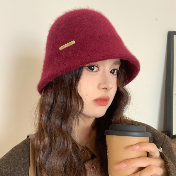 Retro Wool Hat Autumn And Winter Women'S Warm Ear Protection Versatile Face Small Color Matching Warm Knitted Bucket Hat - Image 18