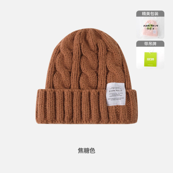 Solid Color Twist Female Autumn And Winter Student Warm Ear Protection Knitted Hat Couple Versatile Cold Hat - Image 11