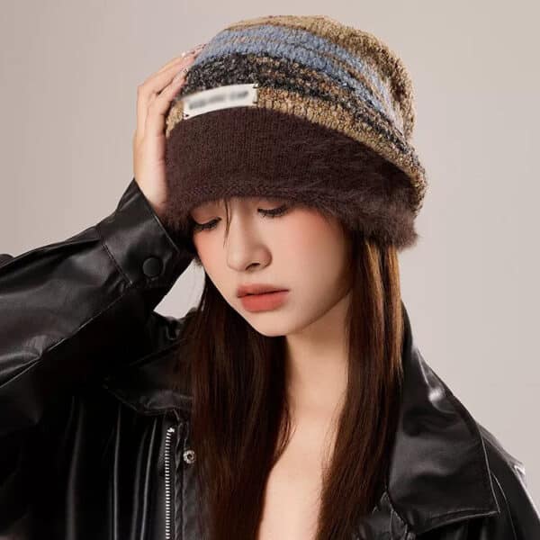 Maillard Pile Hat Children Winter Big Head Circumference Showing Face Small Wool Hat Warm Confinement Bag Head Knitted Cold Hat - Image 3