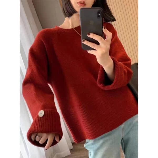 Loose Soft Waxy Comfortable And Thin Pullover Sweater Women'S Lazy Style Long-Sleeved Outer Wear Knitted Sweater - Image 9