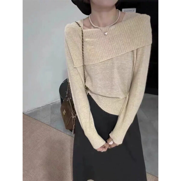 Irregular One-Word Shoulder Knitted Bottoming Shirt For Women'S Autumn And Winter Inner Sweater Long-Sleeved Top For Women - Image 7