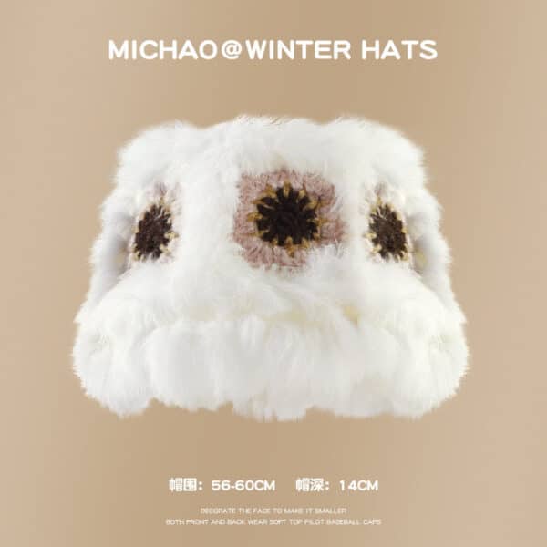 Big Puff Plush Rabbit Hair Handwoven Lion Dancing Hat Cold Fisherman Children Cute Plush Knitted Basin Women Hat - Image 8
