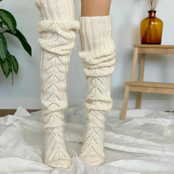 Autumn And Winter Solid Color Hollow Mesh Long Tube Knee Stacking Socks Women'S Fashion Knitted Wool Socks - Image 2