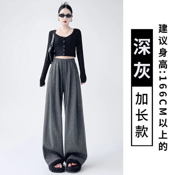 Dark Gray Glutinous Rice Casual Pants Women'S Straight Autumn And Winter New Large Size  Wide-Leg Pants - Image 12