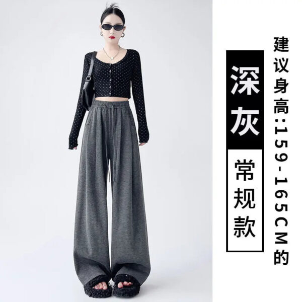 Dark Gray Glutinous Rice Casual Pants Women'S Straight Autumn And Winter New Large Size  Wide-Leg Pants - Image 8