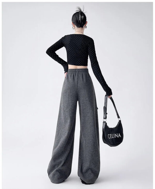 Dark Gray Glutinous Rice Casual Pants Women'S Straight Autumn And Winter New Large Size  Wide-Leg Pants - Image 5
