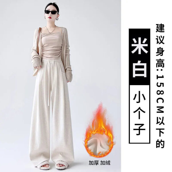 Dark Gray Glutinous Rice Casual Pants Women'S Straight Autumn And Winter New Large Size  Wide-Leg Pants - Image 17